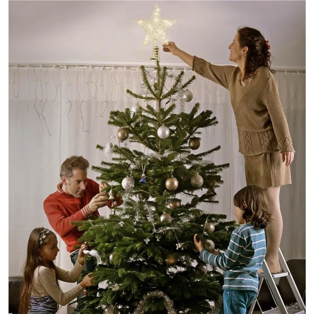 Silver Wire Twine Tree Top Star with LED Lights and Timer for Christmas, 8*10